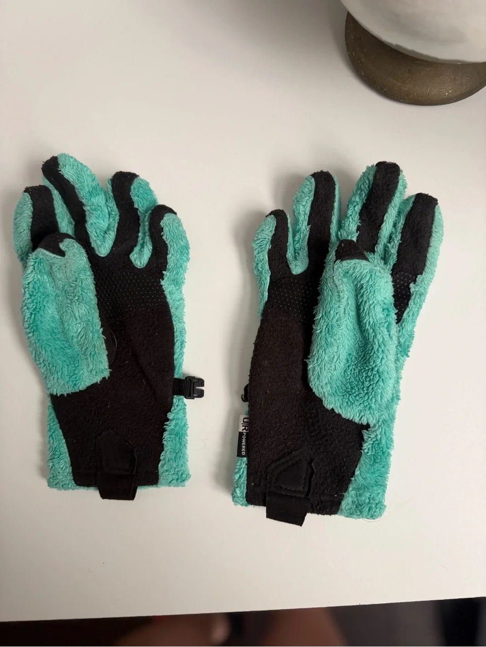 The North Face Teal and Gray Fleece Gloves UR Powered Girls Small